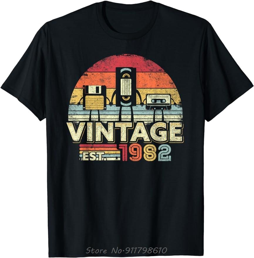 Vintage Born 1982 Retro Birthday Gifts T-Shirt Birthday Gifts O-Neck Oversized Unisex Tshirt Men's Clothing Fitness Tshirt Tees