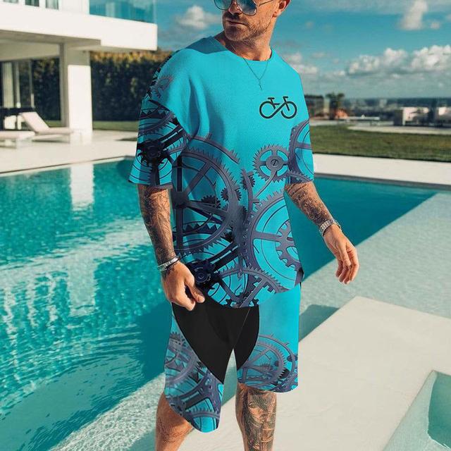 2023 летние модные свободные повседневные шорты с короткими рукавами и принтом ЭКГ, дышащие, быстросохнущие уличные простые спортивные мужские костюмы XS-6XL