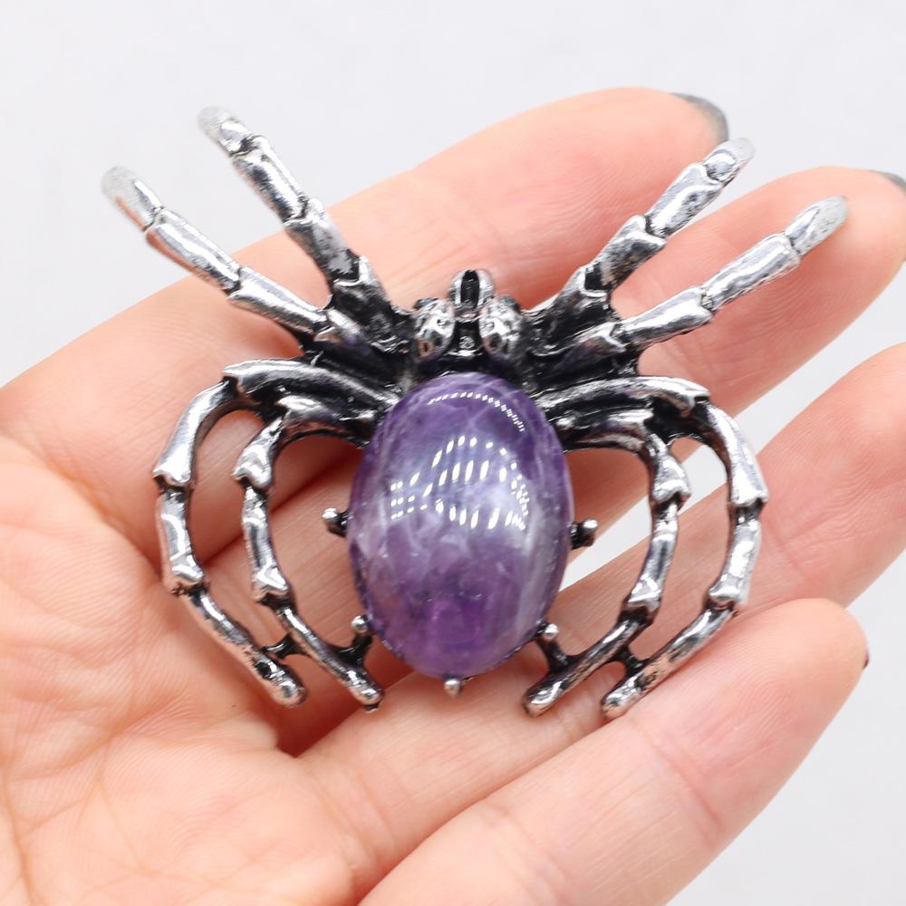 Women Brooch Natural Stone Spider-Shaped Pendant For Jewelry Making DIY Necklace Bracelet Clothes Shirts Accessory