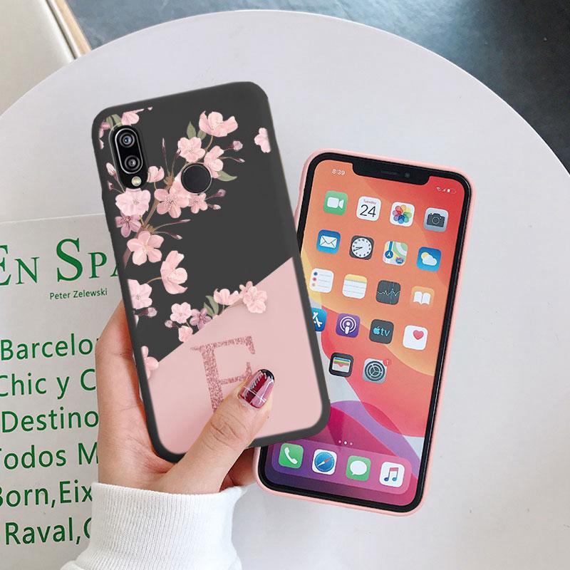 Силиконовый чехол с первой буквой Для Huawei P20 2018 P20 Lite P20 Pro Корпус Ретро Розовый Цветок Мягкая ТПУ Крышка Для Huawei P20 Чехол
