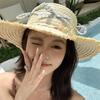 French bow flower flat top straw hat women's summer seaside beach vacation big brim sunshade sun hat