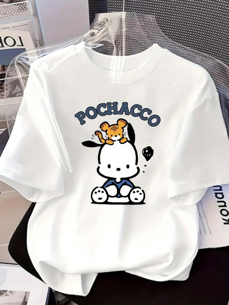 Sanrio Women T Shirt Multiple Sizes Screen Print Pochacco Theme  Cotton Casual Wear Cute Style