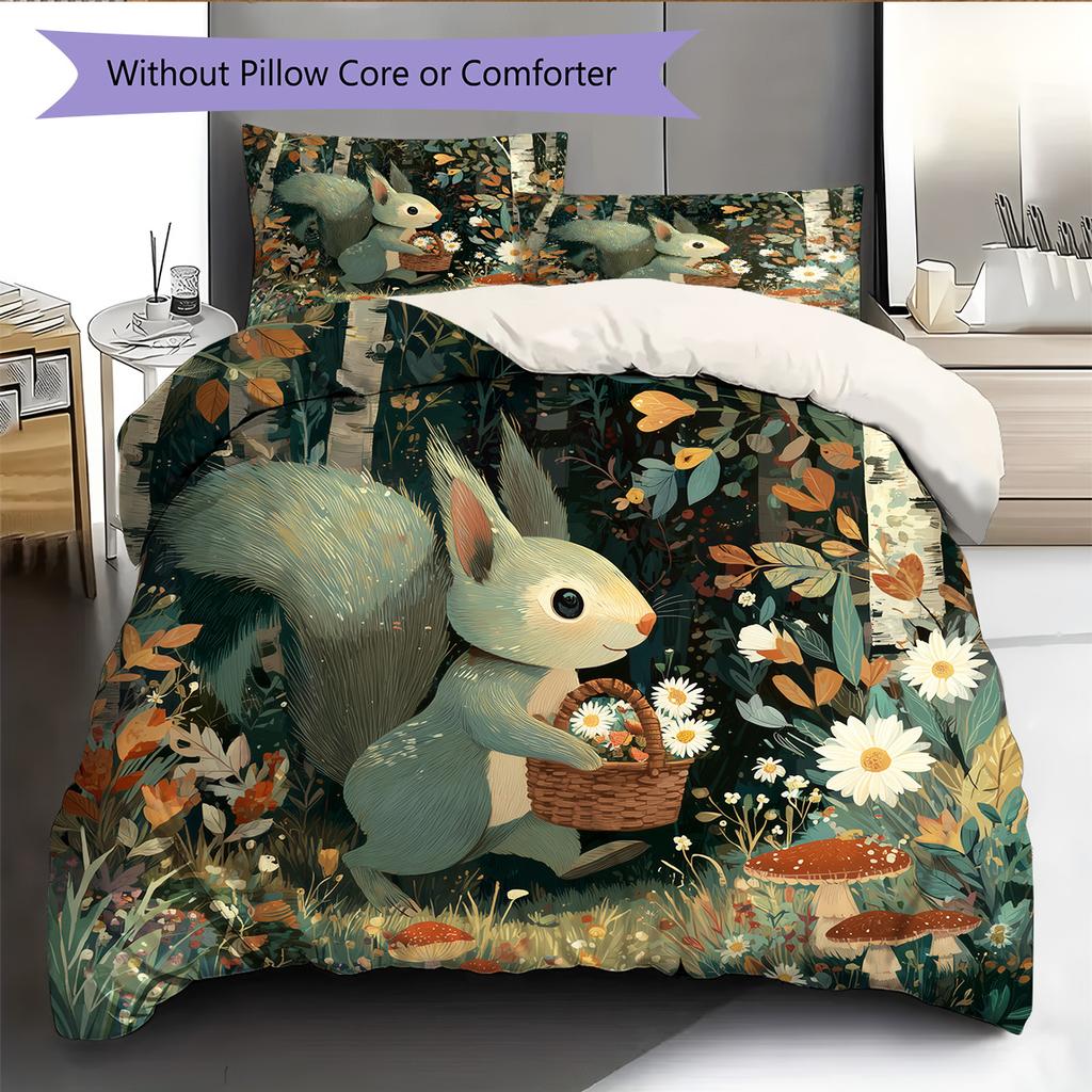Forest Cartoon Animals Pattern Bedding Quilt Set Home Decoration Gift (1 * duvet cover + 2 * pillowcase without core)
