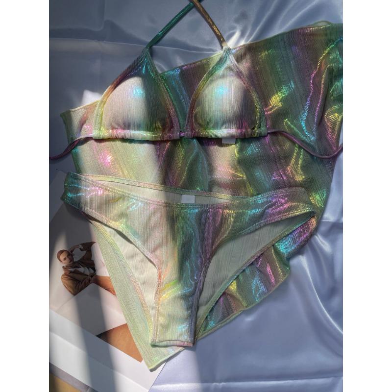 Sexy Swimsuit Women's Summer Gradient Color Bikini Three-piece Lace-up Bandage Monokini Beach Wear Hollow Out