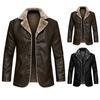 Men's Leather Business Jacket With Plush Velvet And Large Lapel Suit Leather Jacket