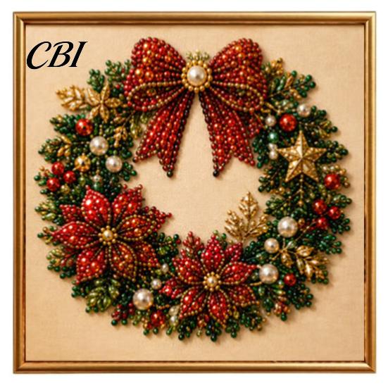 Holiday DIY Projects for Family Christmas Faux Pearl Painting Art Kit with Frame, Santa Stress Relief Crafting Activities Beads Craft Adults Beginner,
