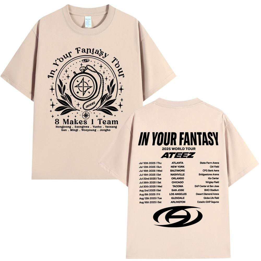 Ateez Мировое турне In Your Fantasy Даты тура 8 Makes 1 Team Футболка Корейский Kpop Удобная футболка Мужская Женская Хлопковые футболки