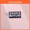 Stylish Geometric Letter Dunder Mifflin Pin Unique Black And White Metal Badge Accessory