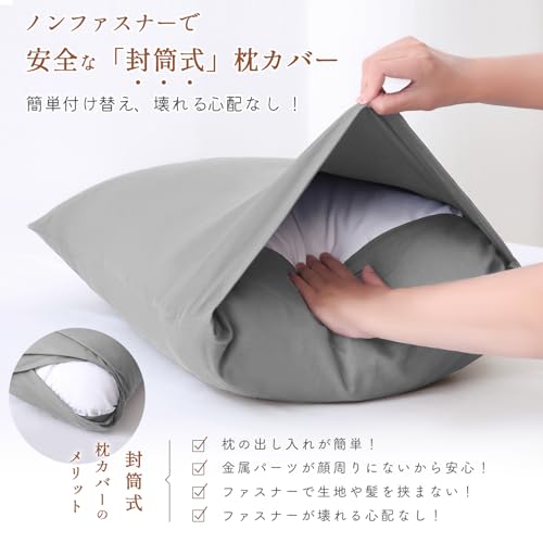 DoGenkikun Pillowcases (43 X 63 Cm, Gray) [99.9% Dust Mite Resistant, Automatic Deodorizing Fiber, Specialized for Sensitive Skin] Hotel-Quality Envel