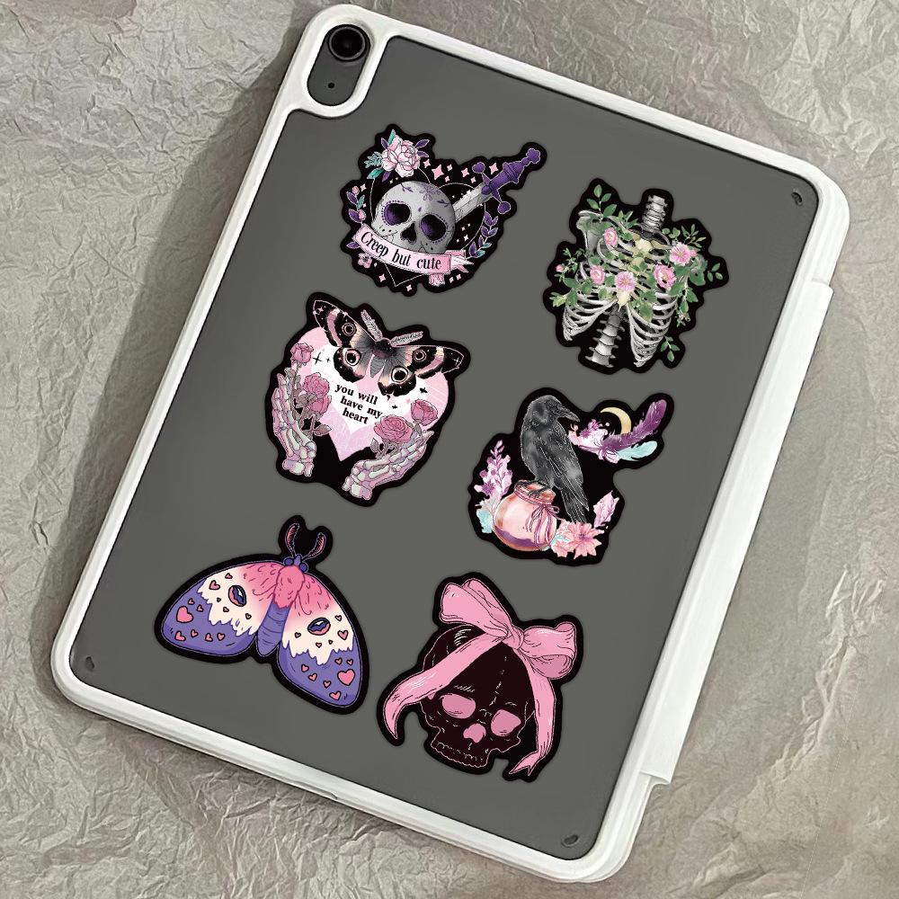 50-Piece Set: Black & Pink Gothic Graffiti Stickers for Luggage, Water Bottles, Notebooks, Fridges, and Skateboards