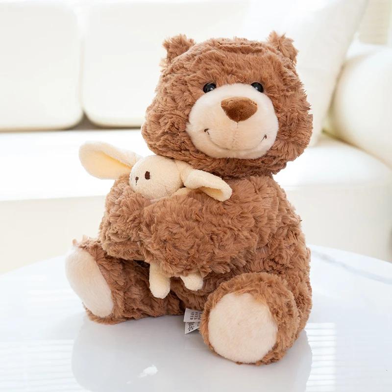 28cm Cartoon Birthday Bear Plush Toys Kawaii Bear Hug Rabbit Wear Hat Stuffed Animal Room Decoration Children Sleep Pillow Gift