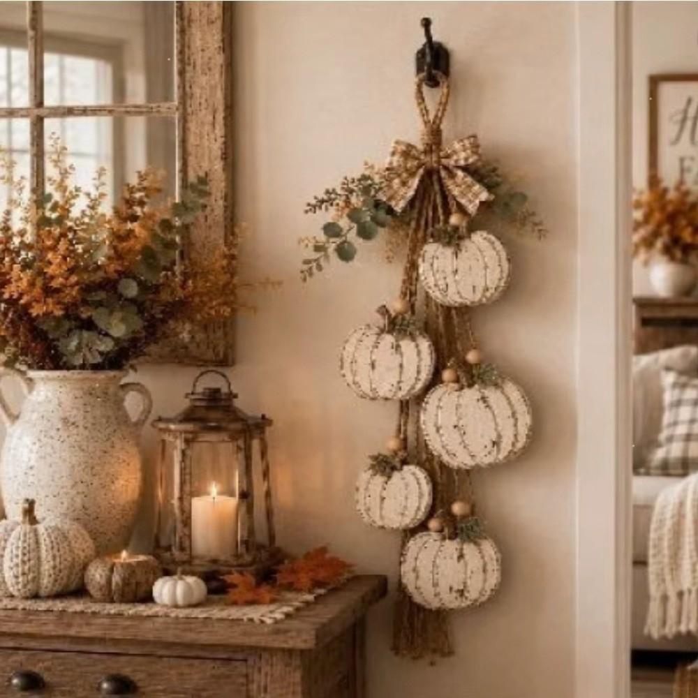 Fall Maple Leaf Wooden Heart Wall Hanging Rustic Farmhouse Heart Ornament Garland Porch