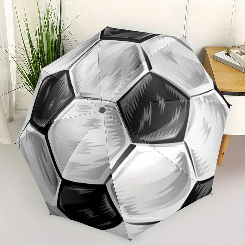 Soccer Ball Pattern - A folding umbrella with 8 iron ribs and a plastic handle, automatic opening and closing, portable sunshade suitable fo