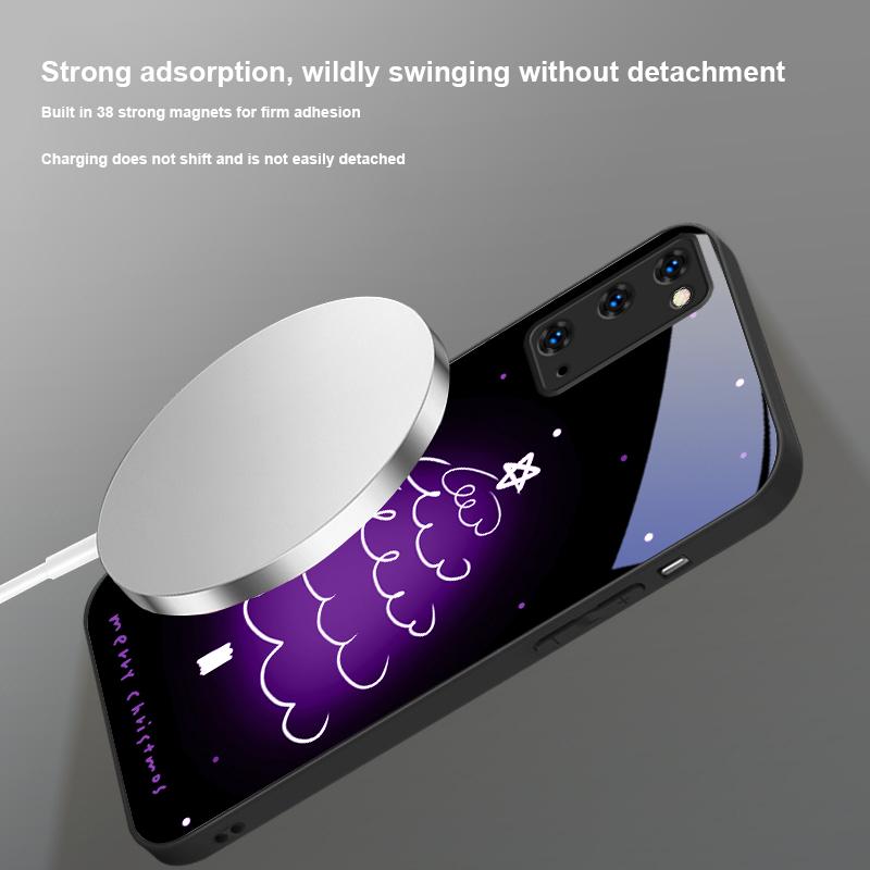 Белая линия Рождественская елка Для Magsafe Samsung S25 S25 Edge S25Ultra S8 9 10 20 S21 Pro 22 Plus S23 FE S24 Ultra Стеклянный чехол для телефона