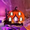 Pumpkin House Glowing Desktop Ornaments DIY Wooden Horror Ghost Pumpkin House with LED Light for Halloween Eve Party Decoration