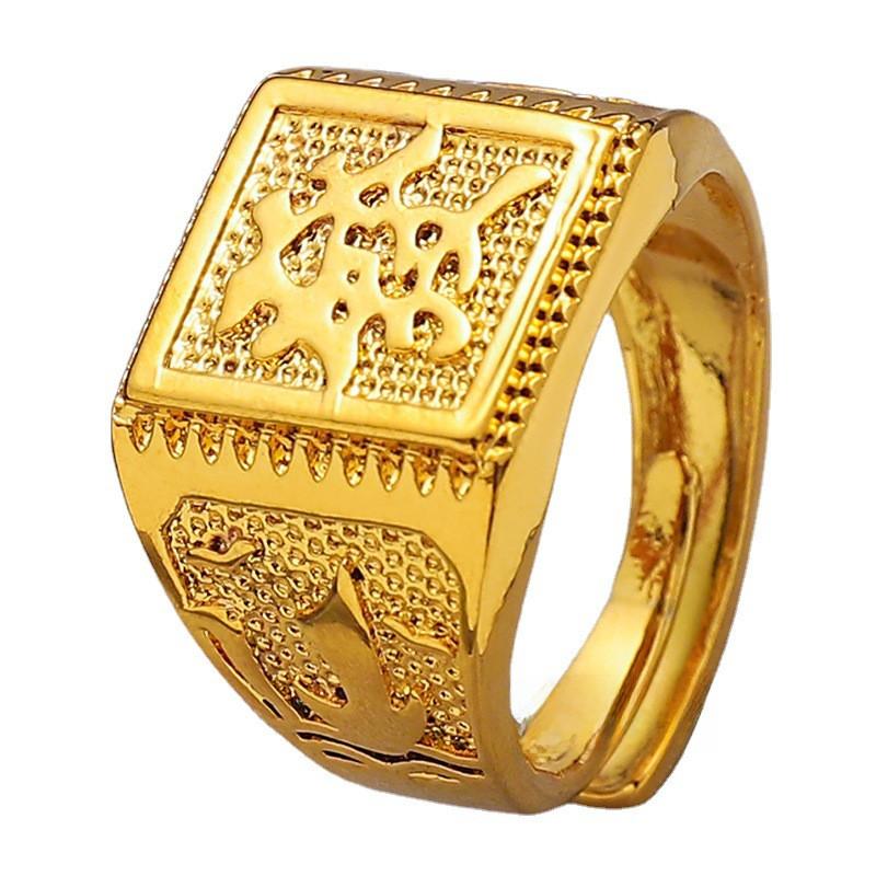 Стильное квадратное кольцо на удачу и богатство для мужчин, регулируемое, с золотым покрытием, модный аксессуар