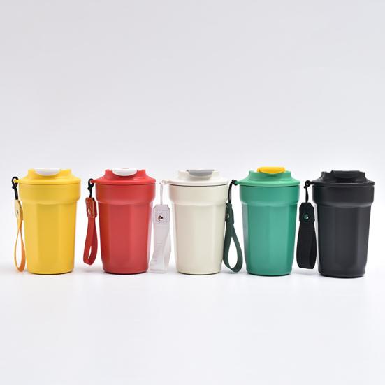 Кофейная чашка из нержавеющей стали с вакуумной изоляцией, гладкий край с веревкой для переноски, изоляционная кружка для офисного стола