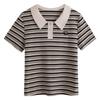 Summer Women's Embroidery Slim Slim Striped Lapel Short Sleeve T-shirt