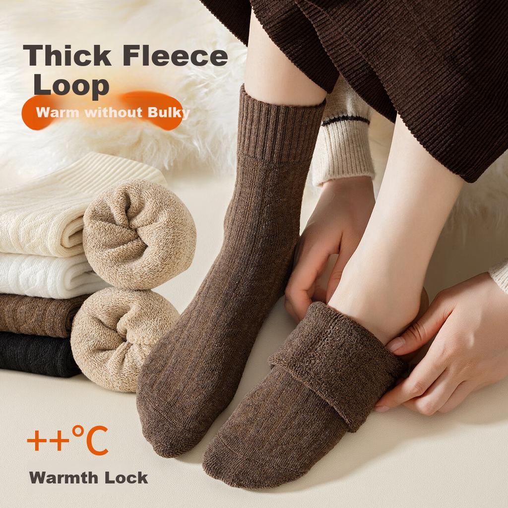 Modaier 5 Pairs Thick Socks for Women, Autumn And Winter Terry Mid-Calf Socks, Fleece-Lined Thick Warm Windproof Northeast Sleep Floor Socks