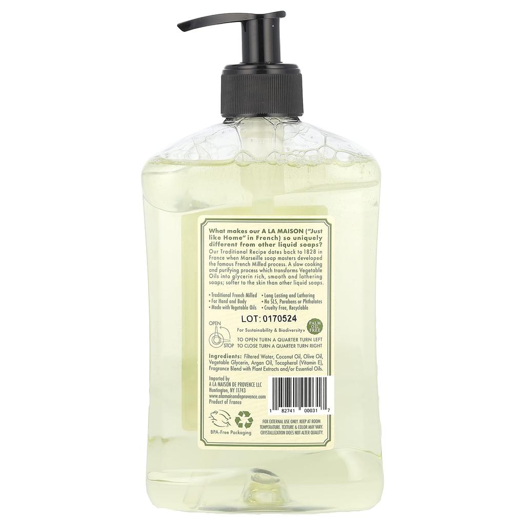 A La Maison de Provence Liquid Soap for Hands and Body, Rosemary Mint, 16.9 Fl Oz (500 Ml)