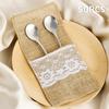 Natural Burlap Tableware Utensil Holders Lace Silverware Holder Bag Linen Knife Forks Cutlery Pouch Bag for Wedding Decor