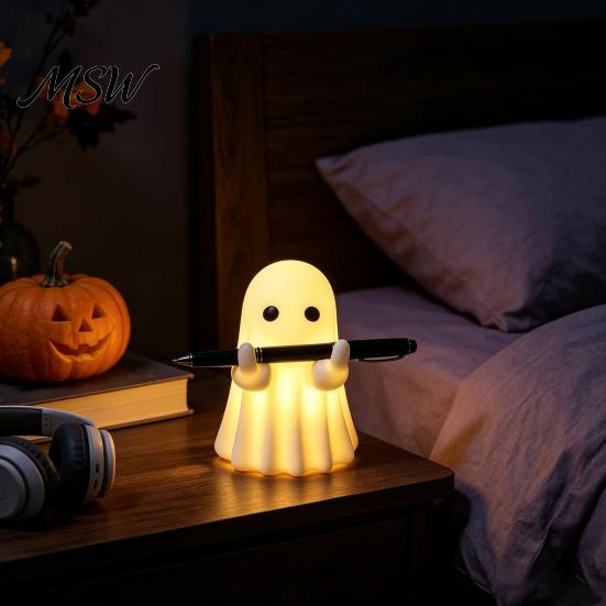 Cute Gothic Home Accents LED Middle Finger Ghost Halloween Night Light, Spooky Unique Gifts for Kids Statue Desktop Office Decor