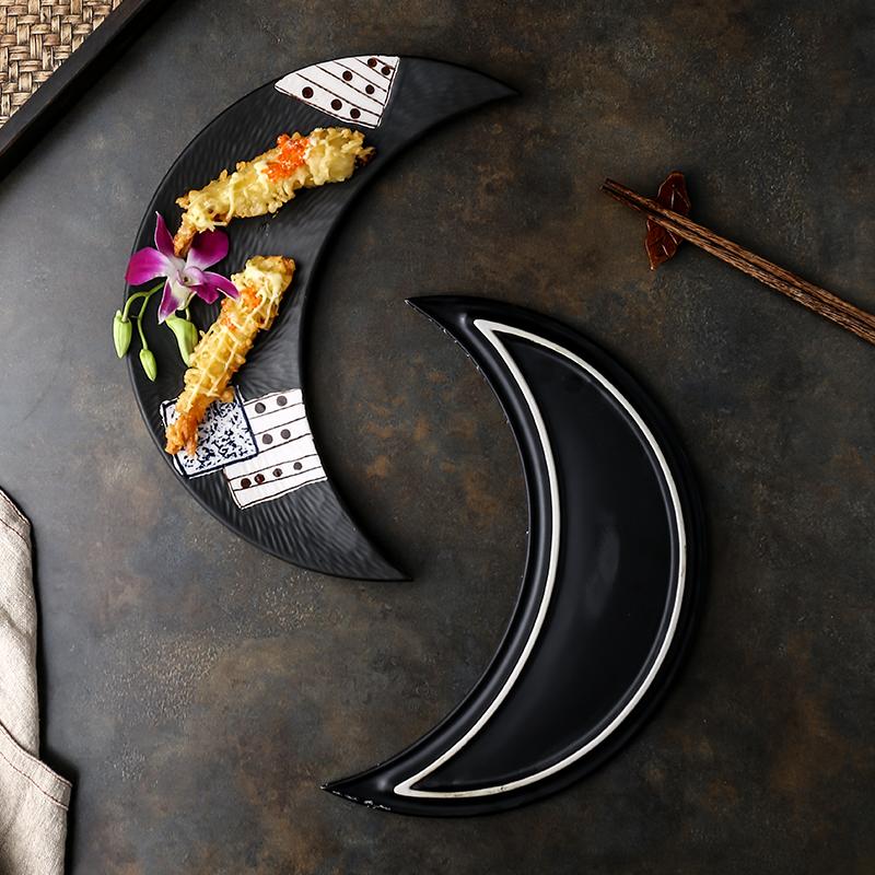 Креативная керамическая японская кухонная тарелка Суши Тарелка Лунная тарелка Японская посуда Сашиме Рекламный ролик