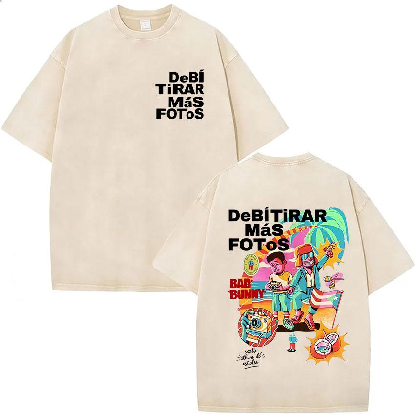 Bad Bunny New Album 2026 Vintage Washed T Shirt Men Women Summer Clothing Harajuku Oversized 100 Cotton Tshirt Tops Fans Gift