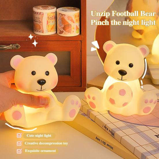 Мультяшный медведь Ночной светильник Мягкий свет без мерцания Питание от батареек Мягкий силиконовый