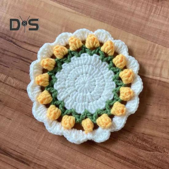 Подставка под стакан в виде тюльпана, связанная крючком. Подставки для чашек с цветами ручной работы для кофе и чая. Многоцелевой декор для домашнего бара и креативный подарок на новоселье, дни рождения.