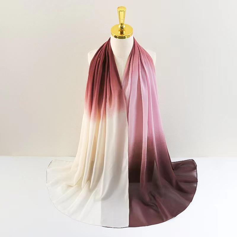 The New Gradient Color Fine Chiffon Large Size Scarf Women's Shawl Long Scarf Casual Headscarf Thin Sunscreen Gauze