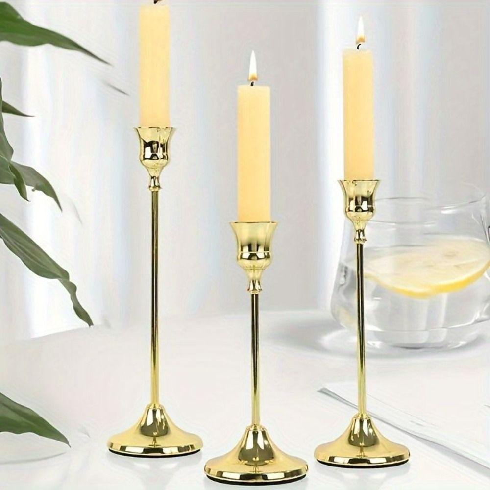 3Pcs Gold Plated Metal Candlestick Exquisite Metal Tabletop Candle Holder Party Decoration