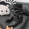 2025 New Gothic Cowgirls Western Boots For Women Pointed Toe Rivet Buckles Chunky Heels Vintage Women Mid-Calf Boots