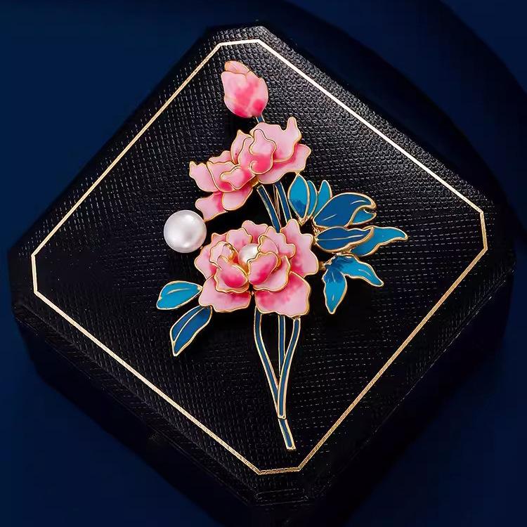 Брошь в виде пиона национального цвета, высококачественная женская, в китайском стиле, с эмалью, на корсаже, с символом удачи и благоприятным цветком, классические аксессуары