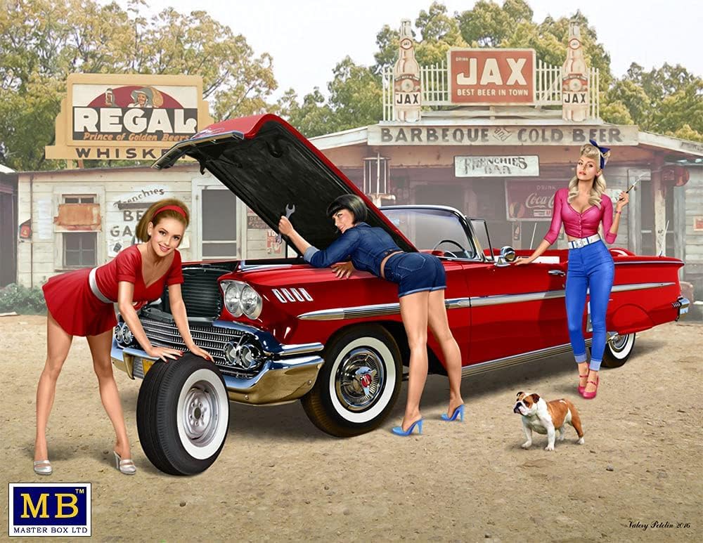 Master Box Pinup Series 1960s Girls Legend Embarking On a New Adventure Set Plastic Model MB24082 1/24 3-Piece