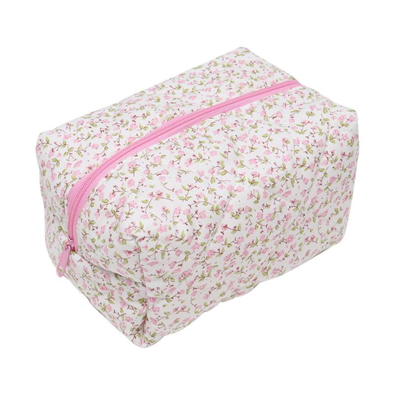 Storage Organizer Floral Puffy Quilted Makeups Bags Flower Printed Cosmetic Pouch Large Travel Cosmetics Bag Makeup Accessory