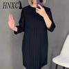 Женская мода осень-зима однотонный принт длинный рукав O-образный вырез повседневные платья