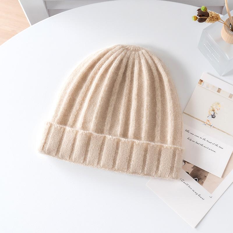 Children's autumn and winter% pure cashmere hat men's and women's solid color twisted flower casual flanged warm knitted hat