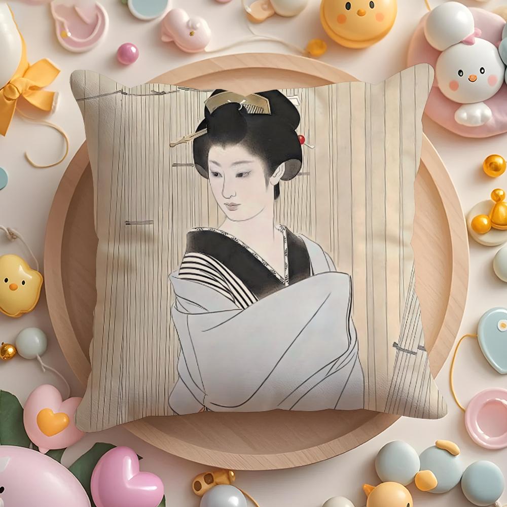Classic Japanese Lady Cushion Cover Short Plush DoubleSided Printing Home Machine Washable in Warm Winter Pillow Case