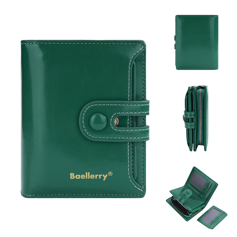 Женский кошелек Baellerry из блестящей кожи с масляной восковой пропиткой - Короткий, Много отделений для карт, Карман для монет на молнии, Универсальный дизайн