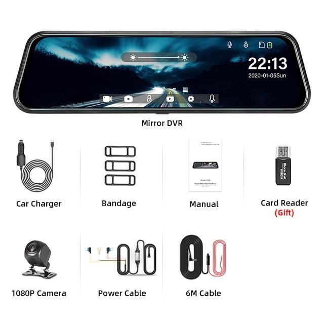 Зеркальная камера для автомобиля, сенсорный экран, видеорегистратор, зеркало заднего вида, видеорегистратор, передняя и задняя камера, зеркало DVR, черный ящик