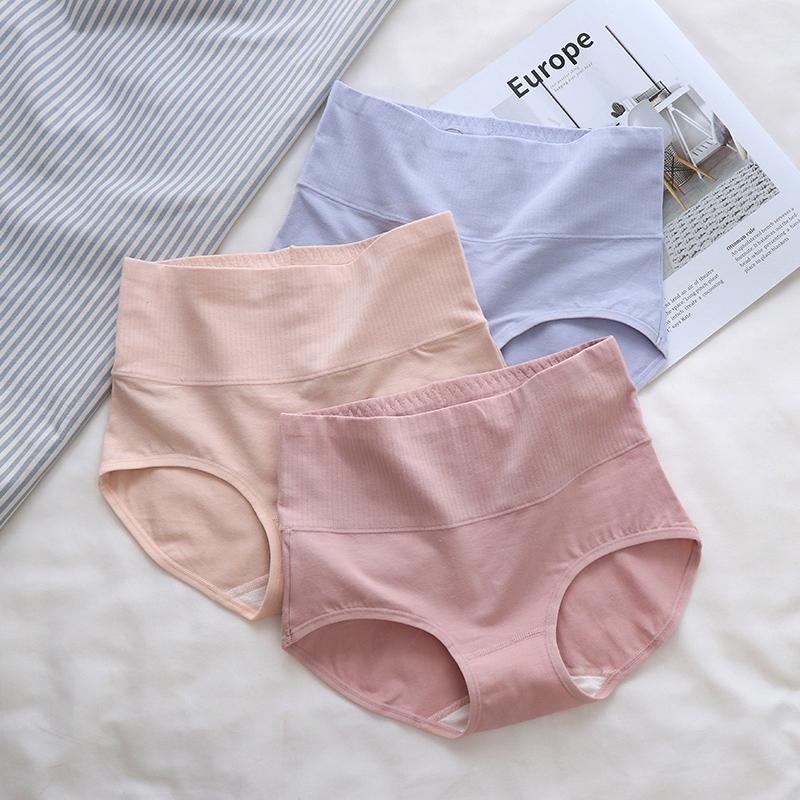 Хлопковые трусики для женщин с высокой талией, нижнее белье больших размеров, женские трусы, однотонное комфортное женское нижнее белье