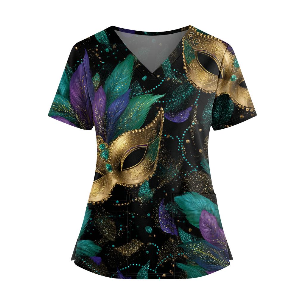 Женская футболка для сиделки с принтом, V-образным вырезом, двумя карманами, короткими рукавами, разрезом по подолу, униформа для сиделки