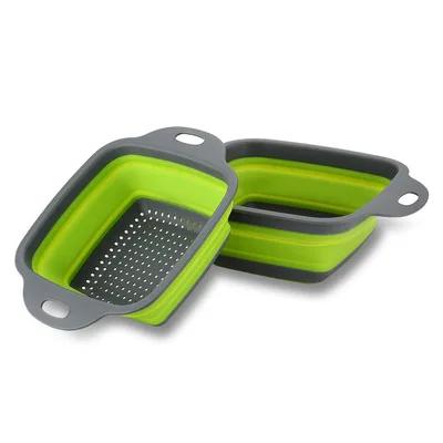2-Piece Square Collapsible Colanders Set Kitchen Fruit & Vegetable Tools Silicone Strainers Basket Filter