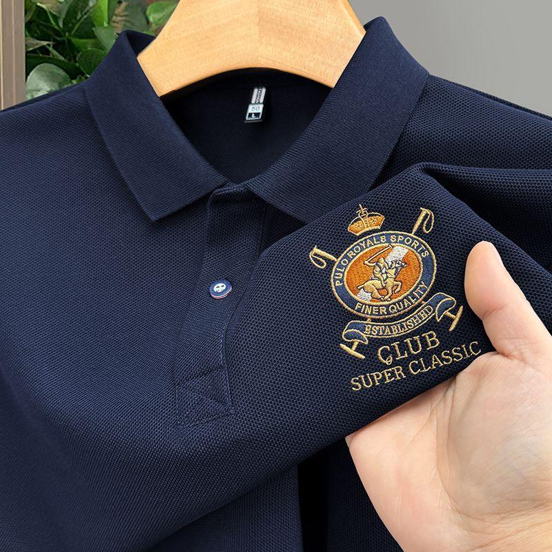 Летняя футболка-поло с отложным воротником, короткий рукав, чистый хлопок, мужская, с вышивкой, короткая, для бизнеса, среднего и молодого возраста, топы