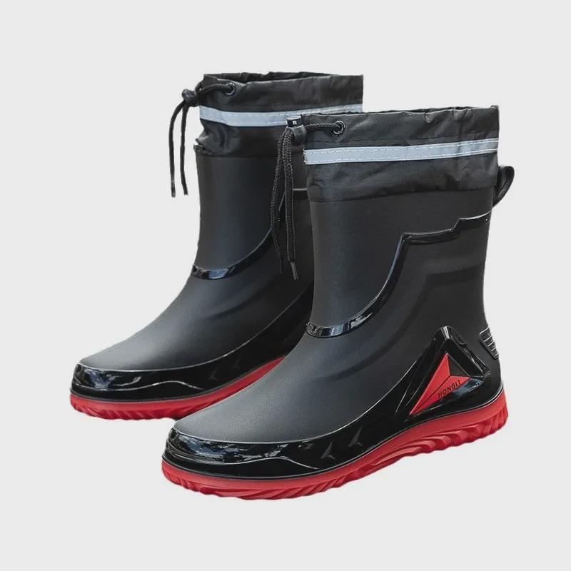 Мужские водонепроницаемые резиновые сапоги в мотоциклетном стиле — стильная, удобная, нескользящая обувь для отдыха на природе