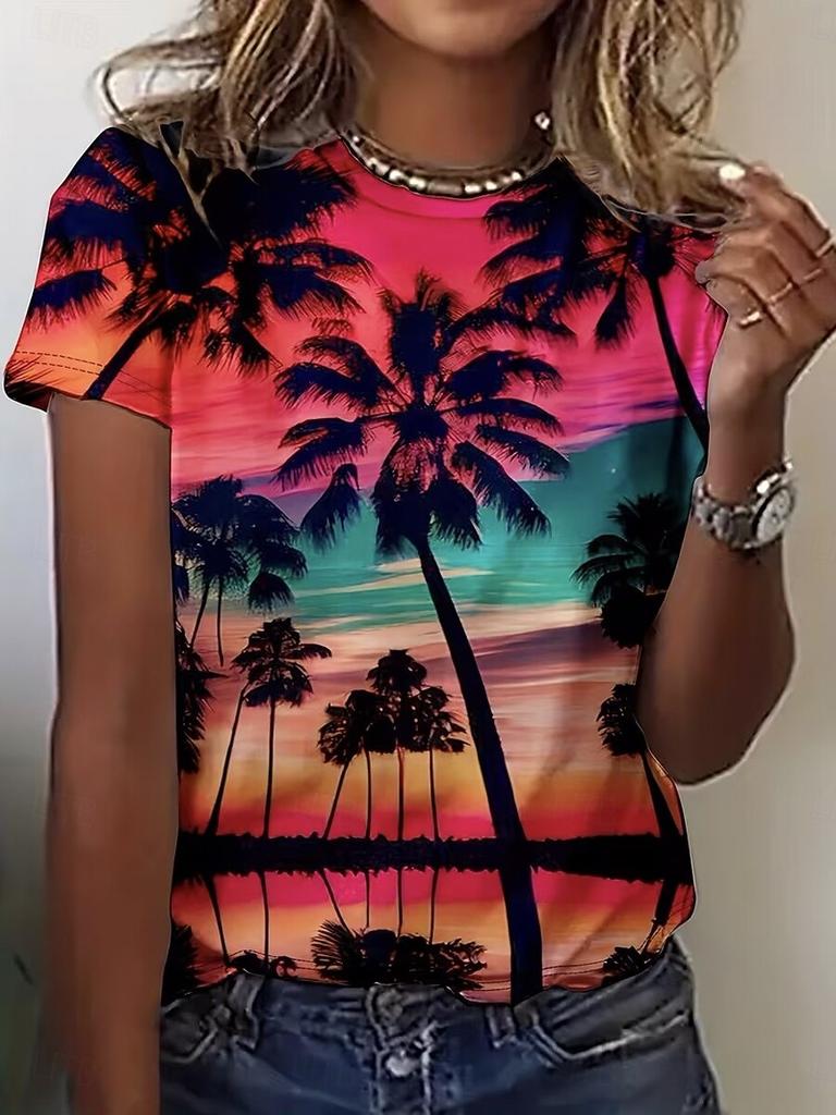 Women's Fashion Floral Animal Print Tee Crew Neck Short Sleeve Casual Regular Tops Daily Style for Spring and Summer