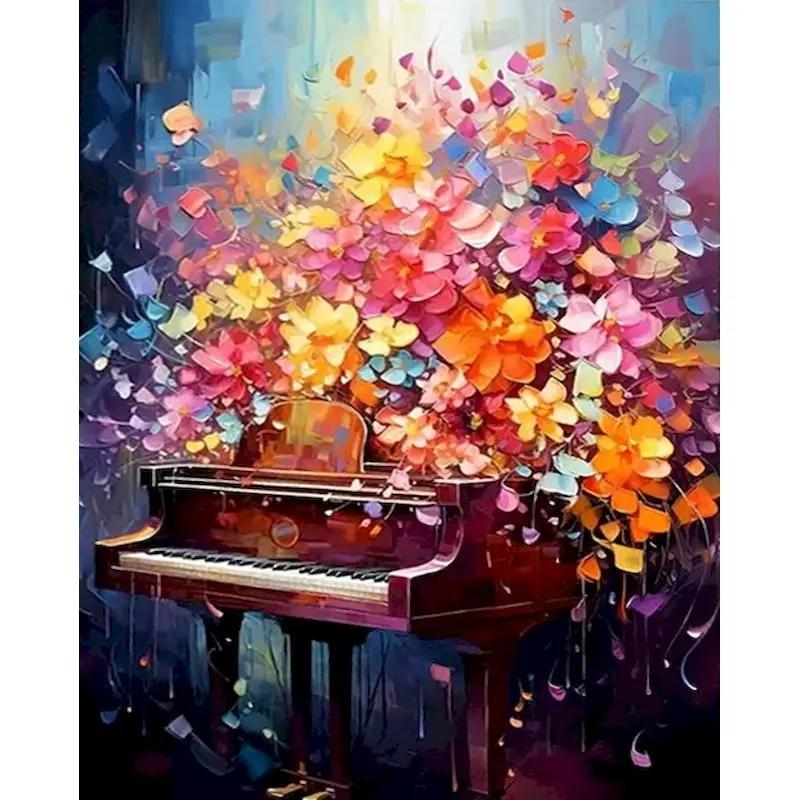RUOPOTY Современные картины по номерам, цветы, пианино, оригинальные подарки, акриловая краска, сделай сам, холст, живопись, поделки для взрослых, домашний декор
