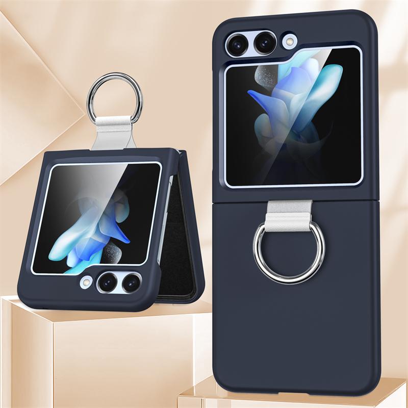 Однотонный складной чехол с кольцом-застежкой для пальца для Samsung Z Flip 6 5 Zflip 5 Z Flip4 Z flip 3 5G Ударопрочная матовая прозрачная крышка
