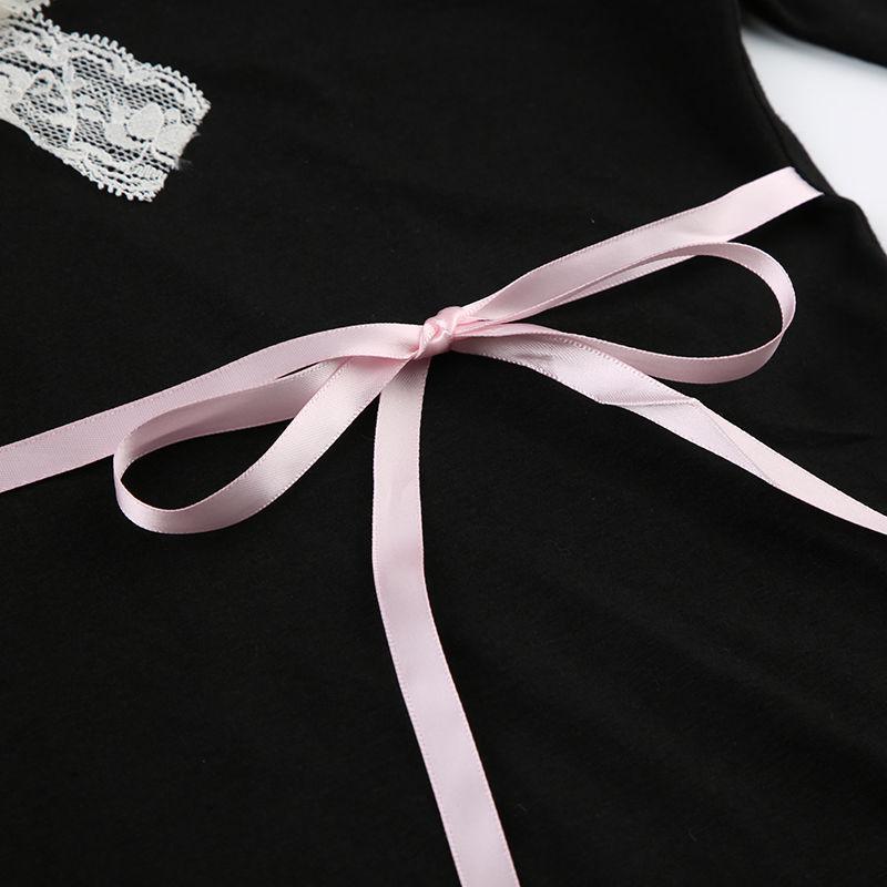 Милые футболки Kawaii для женщин в стиле Koeran, сексуальные кружевные лоскутные банты, повязки с длинным рукавом, тонкие футболки, топы